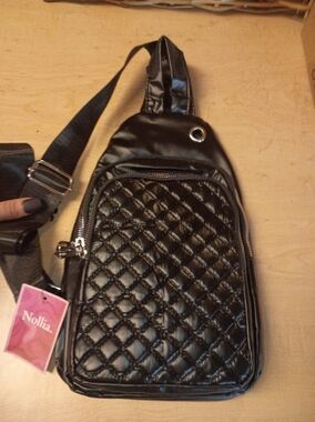 Nollia Quilted Black Sling Backpack - Glossy Crossbody Pack